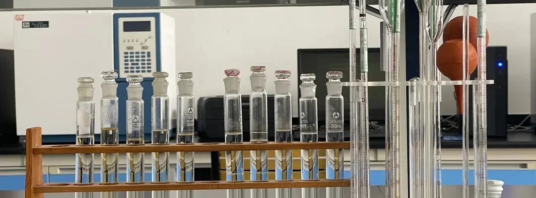 Quality control laboratory technician analyzing DOTP sample using gas chromatography equipment